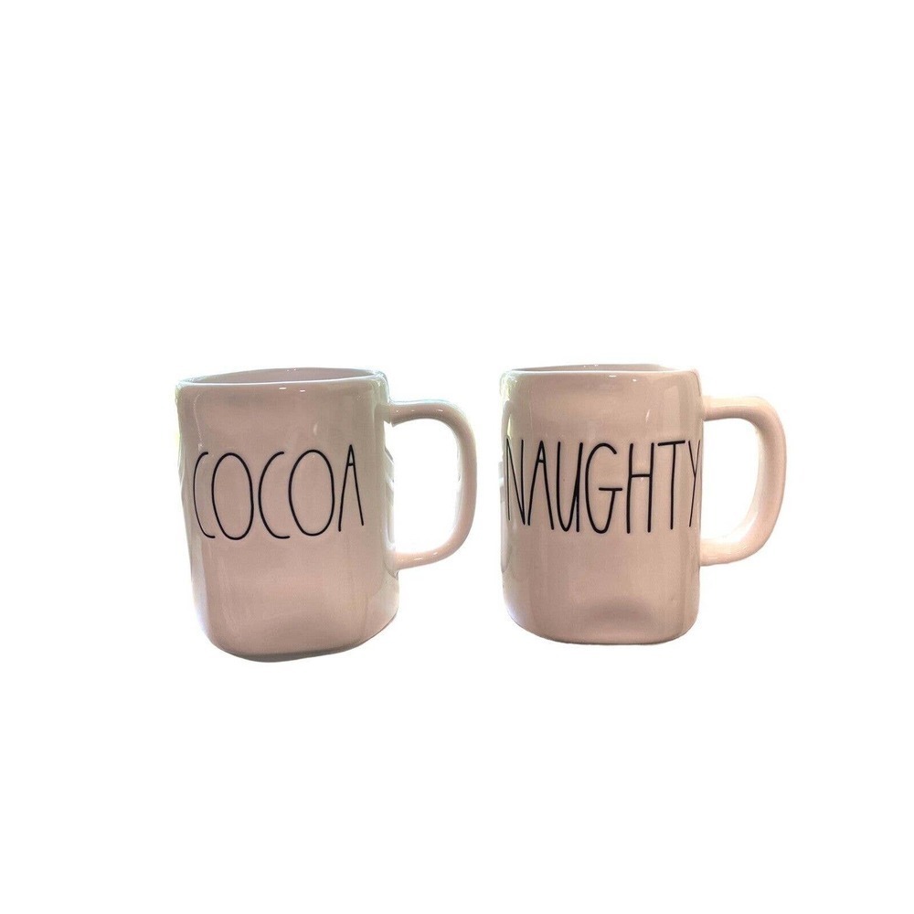 Two Rae Dunn Christmas Mugs Coco Naughty White Black Cottagecore Minimalist